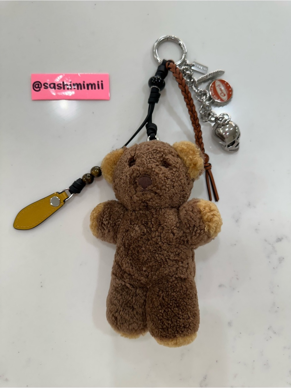 NWOT Coach Teddy Bear Bag Charm w/ Skull, Feather, Bottle Cap, Zip Pull, Braid